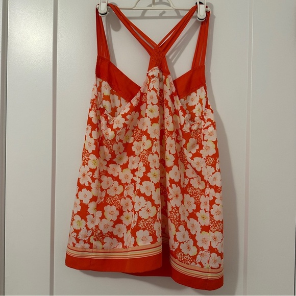 LC Lauren Conrad Orange White Floral Strappy Flowy Tank Top Size Medium Women’s - Picture 5 of 13